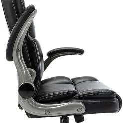 LYS NuSparc Flip Armrest Mid Back Leather Chair, Black/Silver