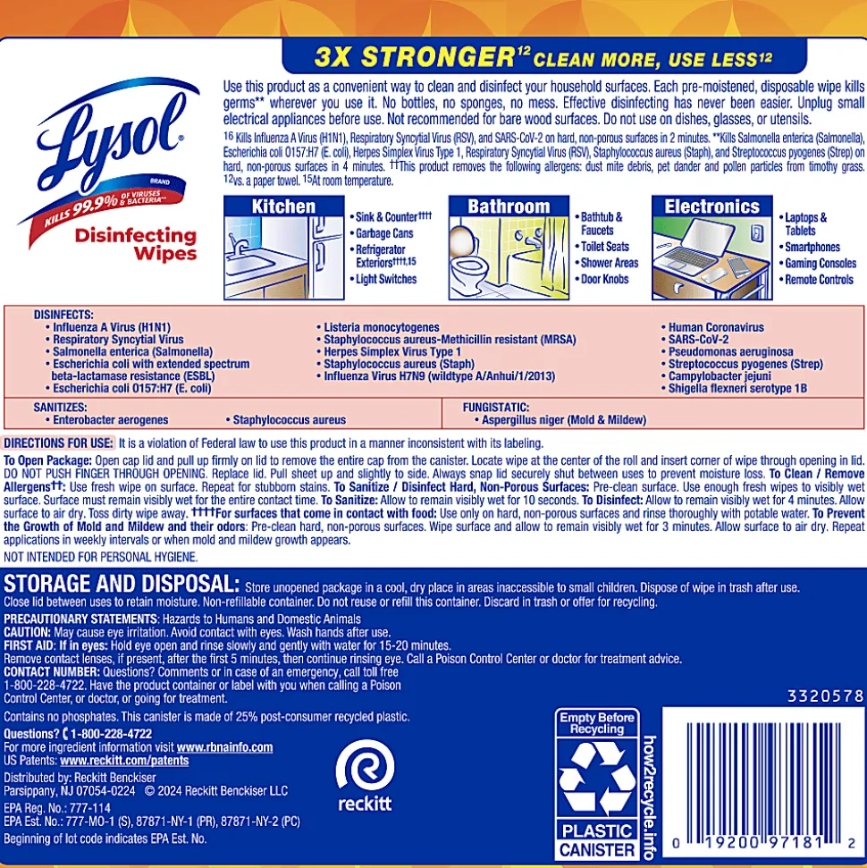 Lysol Brand New Day Disinfecting Wipes - Mango and Hibiscus Scent - 80 / Canister - 6 / Carton - White