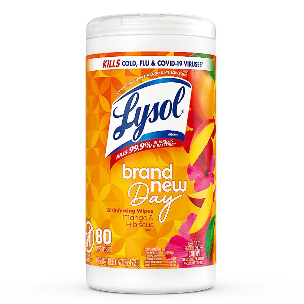 Lysol Brand New Day Disinfecting Wipes - Mango and Hibiscus Scent - 80 / Canister - 6 / Carton - White