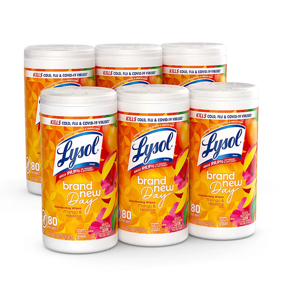 Lysol Brand New Day Disinfecting Wipes - Mango and Hibiscus Scent - 80 / Canister - 6 / Carton - White