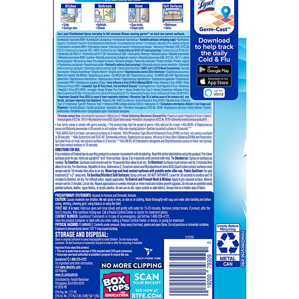 Lysol Crisp Linen Disinfectant Spray - 19 fl oz (0.6 quart) - Crisp Linen Scent - 1 Each - Easy to Use - Clear