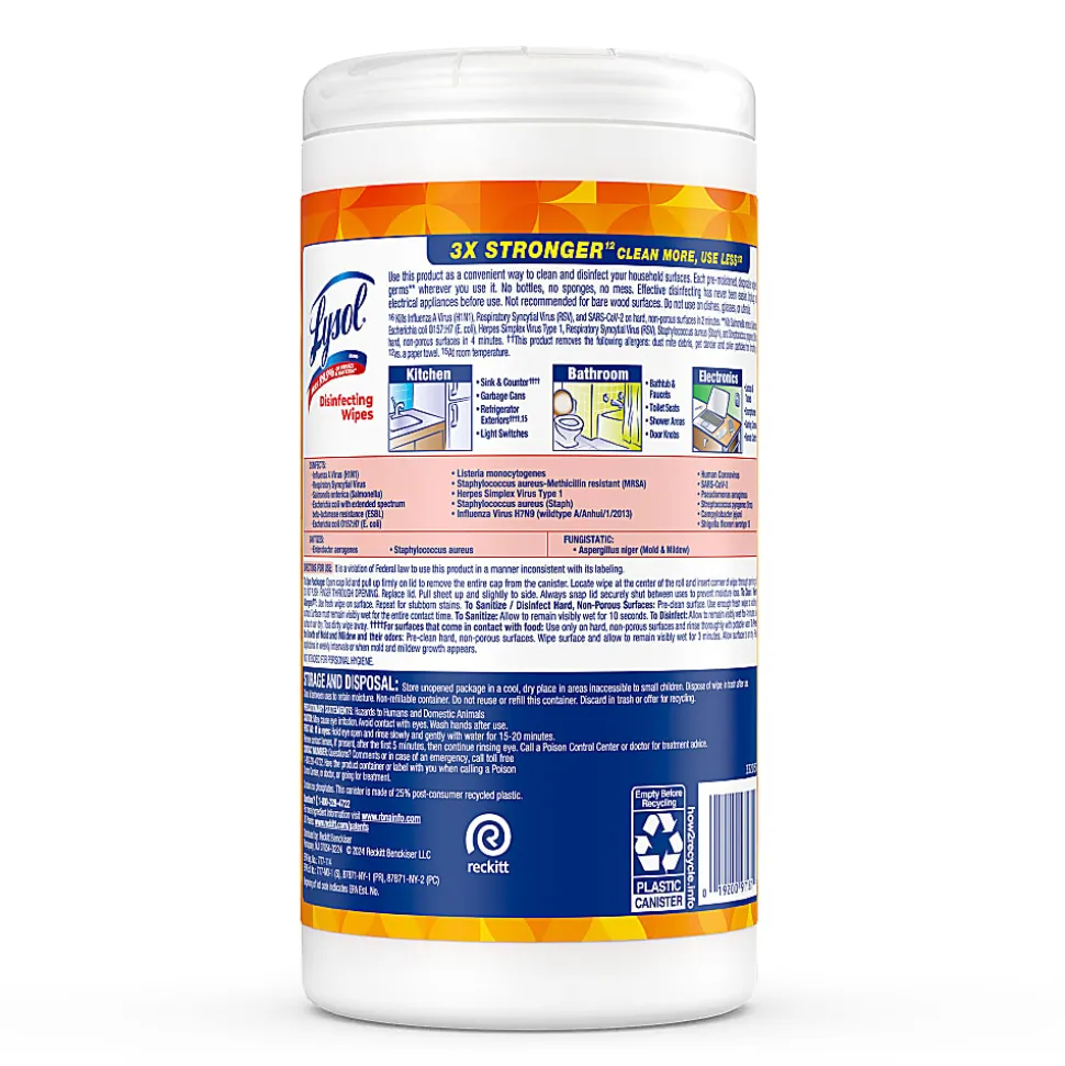 Lysol® Designer Tub Disinfecting Wipes, Mango and Hibiscus Scent, Canister Of 80 Wipes