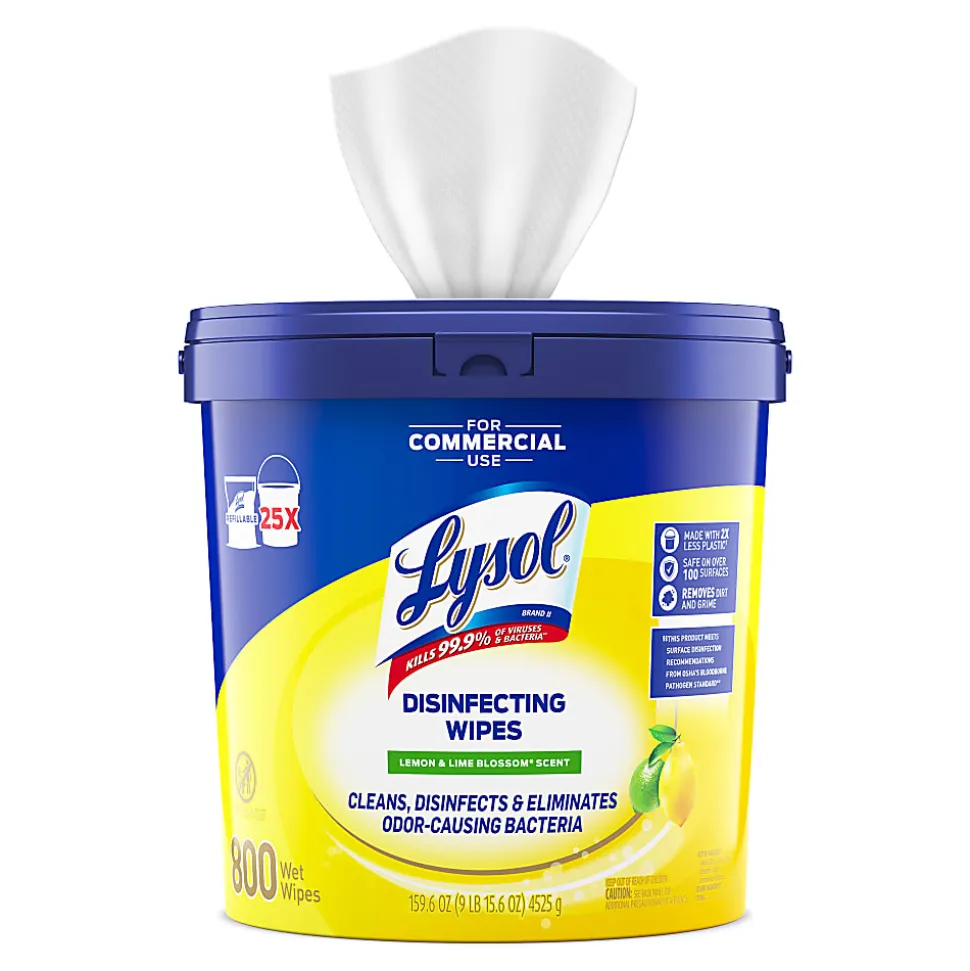 Lysol Disinfecting Wipe Bucket w/Wipes - Lemon & Lime Blossom Scent - 8" Length x 6" Width - 800 Each - White
