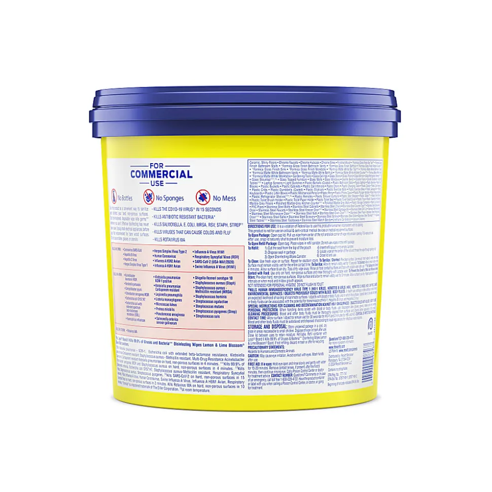 Lysol Disinfecting Wipe Bucket w/Wipes - Lemon & Lime Blossom Scent - 8" Length x 6" Width - 800 Each - White