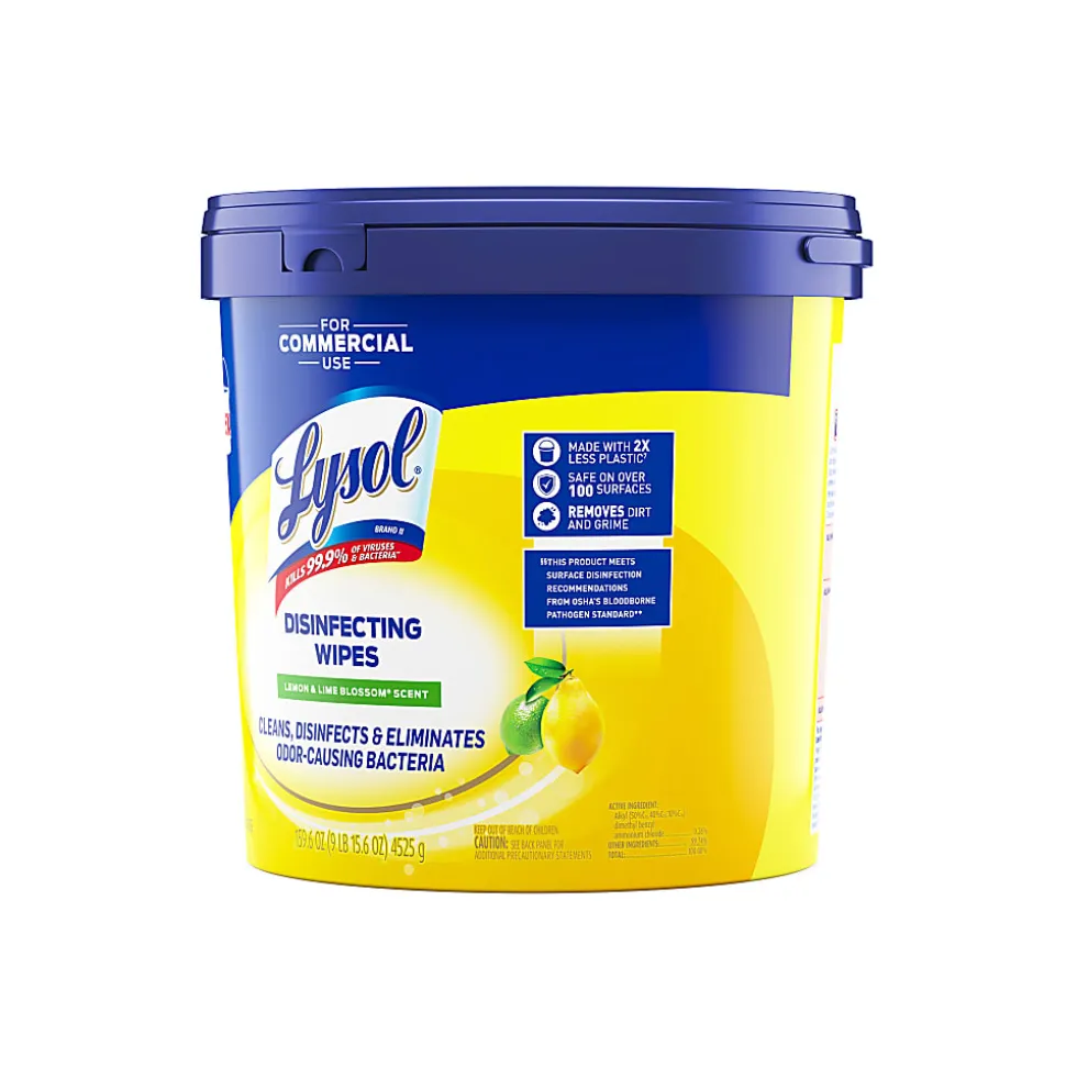 Lysol Disinfecting Wipe Bucket w/Wipes - Lemon & Lime Blossom Scent - 8" Length x 6" Width - 800 Each - White
