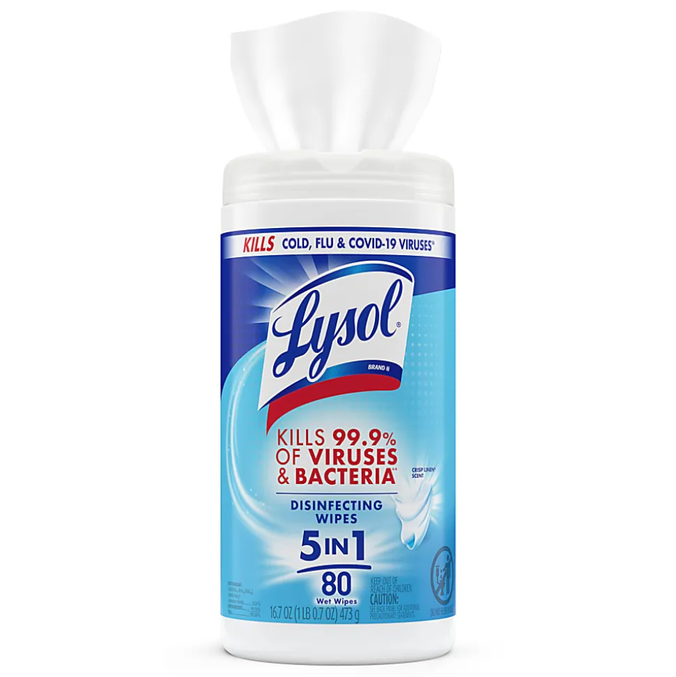 Lysol Disinfecting Wipes - Crisp Linen Scent - 7" x 7.25" - 80 / Canister - 6 / Carton - White
