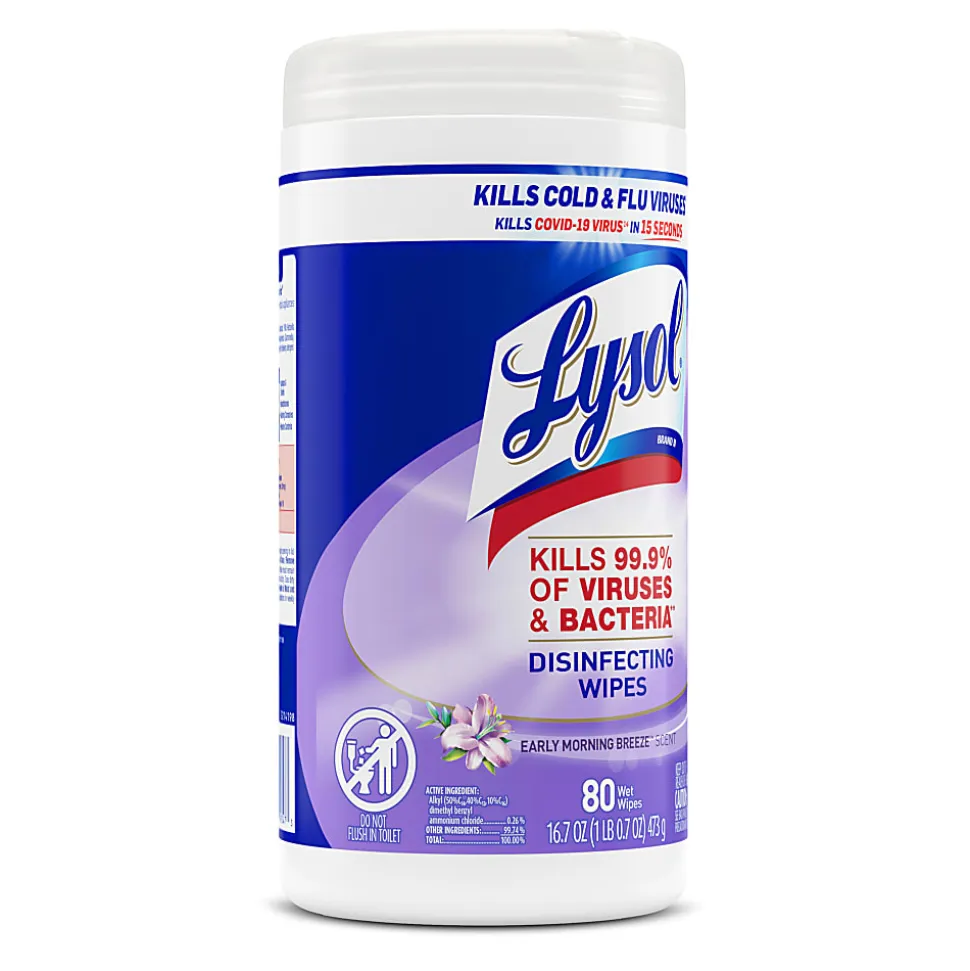 Lysol® Disinfecting Wipes, Early Morning Breeze Scent, 7" x 7.25", Canister Of 80