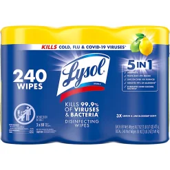 Lysol® Disinfecting Wipes, Lemon Lime Blossom Scent, 80 Wipes Per Canister, Carton Of 6 Canisters