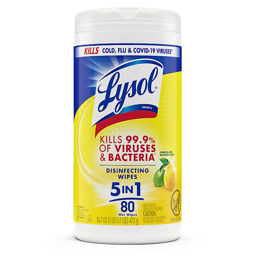 Lysol® Disinfecting Wipes, Lemon & Lime Blossom Scent, 80 Sheets Per Tub, Box Of 6