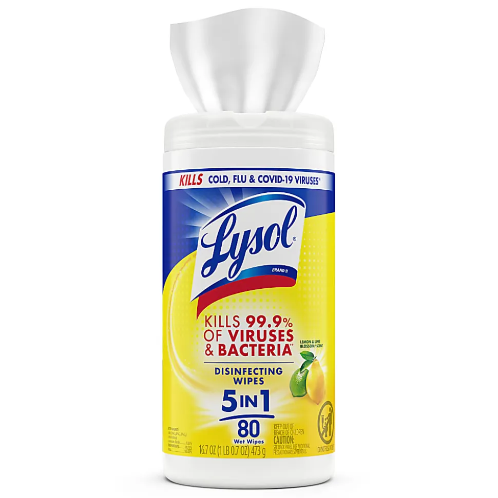 Lysol® Disinfecting Wipes, Lemon & Lime Blossom Scent, 80 Sheets Per Tub, Box Of 6