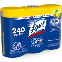 Lysol® Disinfecting Wipes, Lemon & Lime Blossom® Scent, 7" x 7.25", 80 Wipes Per Canister, Case Of 3 Canisters