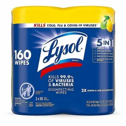 Lysol® Disinfecting Wipes, Lemon & Lime Blossom® Scent, 7" x 7.25", 80 Sheets Per Canister, Case Of 2 Canisters