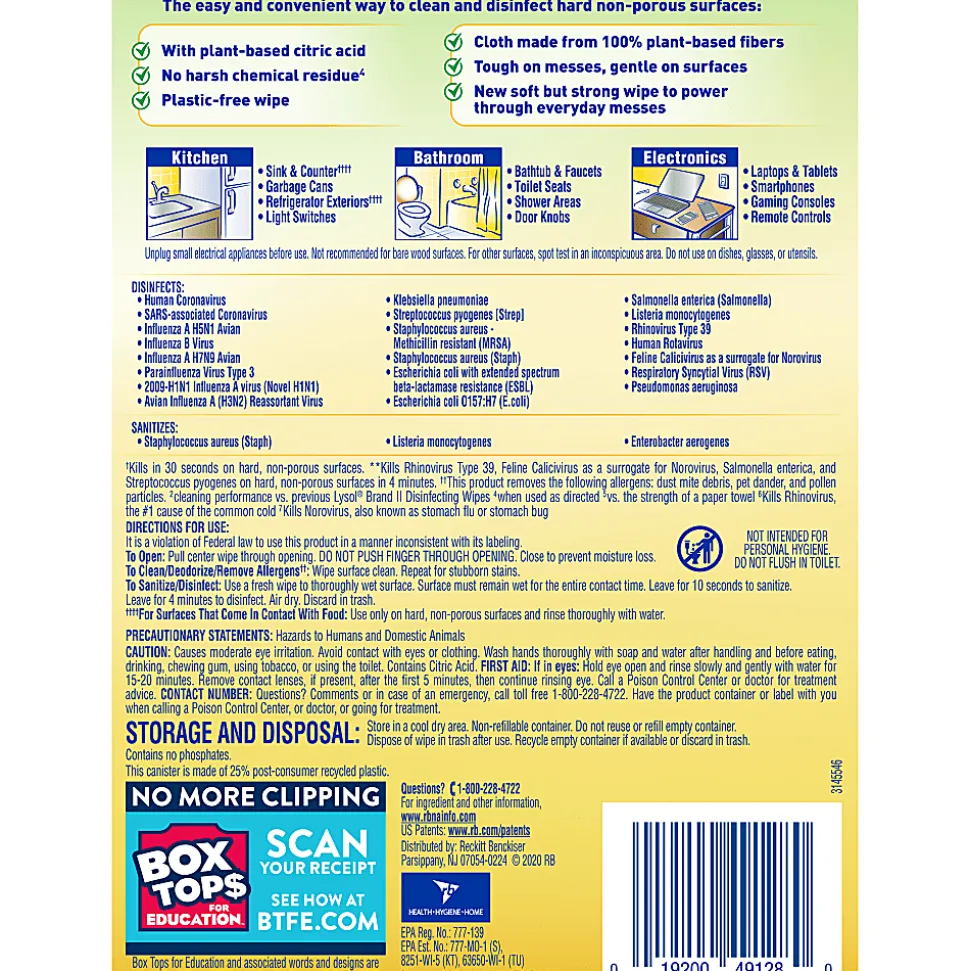LYSOL® Disinfecting Wipes with Citric Acid - Fresh Citrus 70 ct.