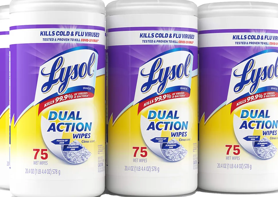 Lysol® Dual-Action Disinfecting Wipes, Citrus Scent, 7" x 7.25", Container Of 75