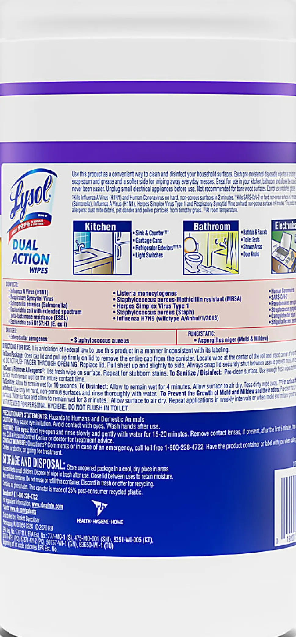 Lysol® Dual-Action Disinfecting Wipes, Citrus Scent, 7" x 7.25", Container Of 75