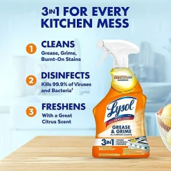 Lysol Kitchen Pro Antibacterial Cleaner, 22 fl oz (0.7 quart), Fresh Citrus Scent, Case of 9 - 79556CT
