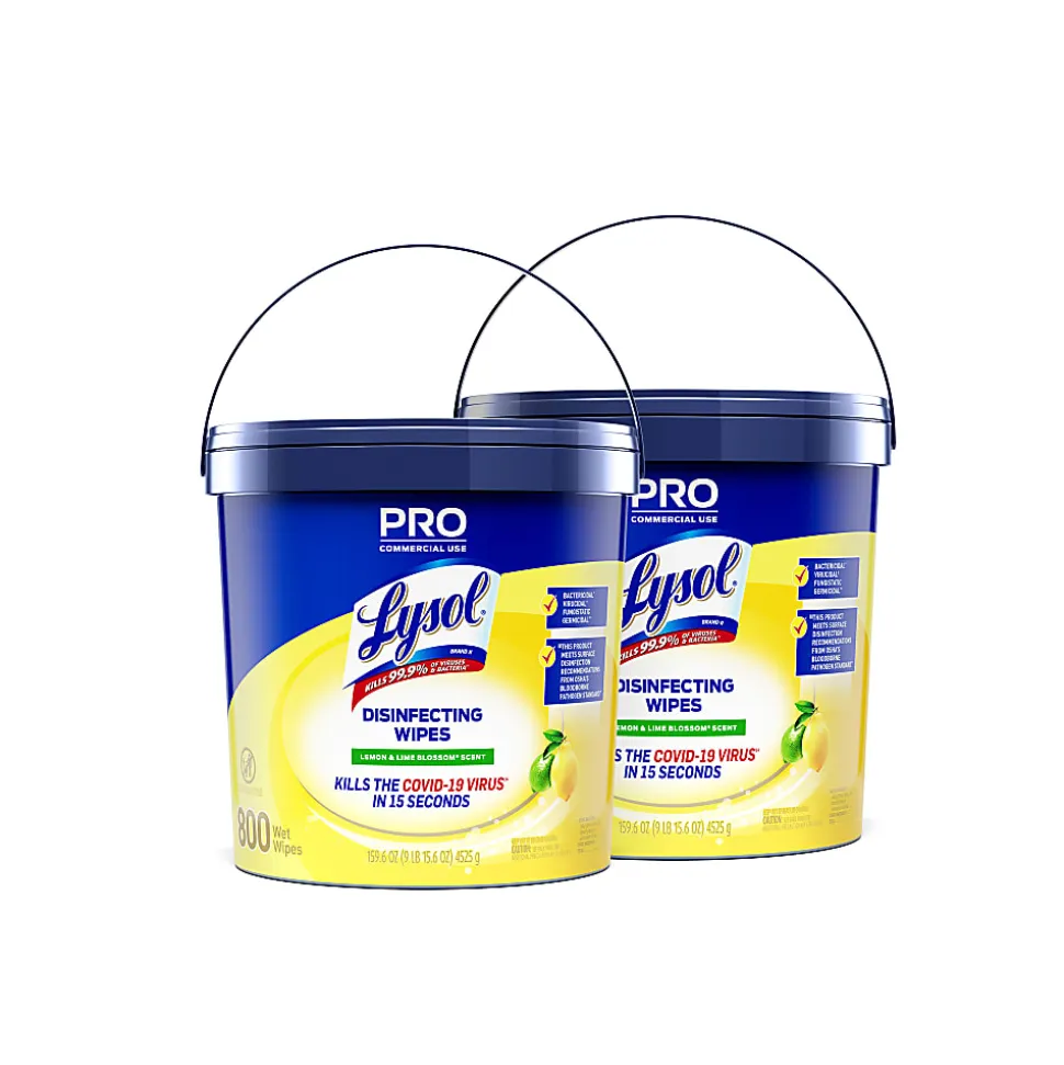 Lysol® Professional Disinfecting Wipe Buckets, 8” x 6”, White, 800 Sheets Per Bucket, Set Of 2 Buckets