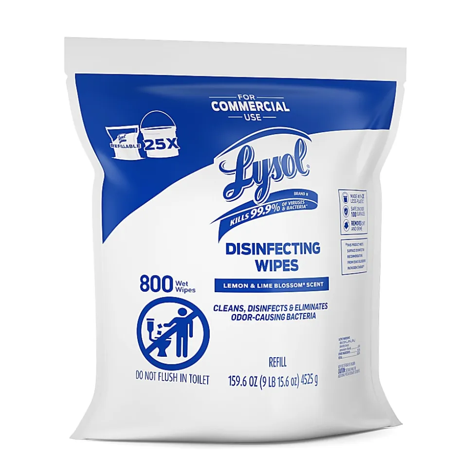 Lysol® Professional Disinfecting Wipe Refills, Lemon And Lime Blossom, 8” x 6", White, 800 Sheets Per Bucket, Set Of 2 Refills