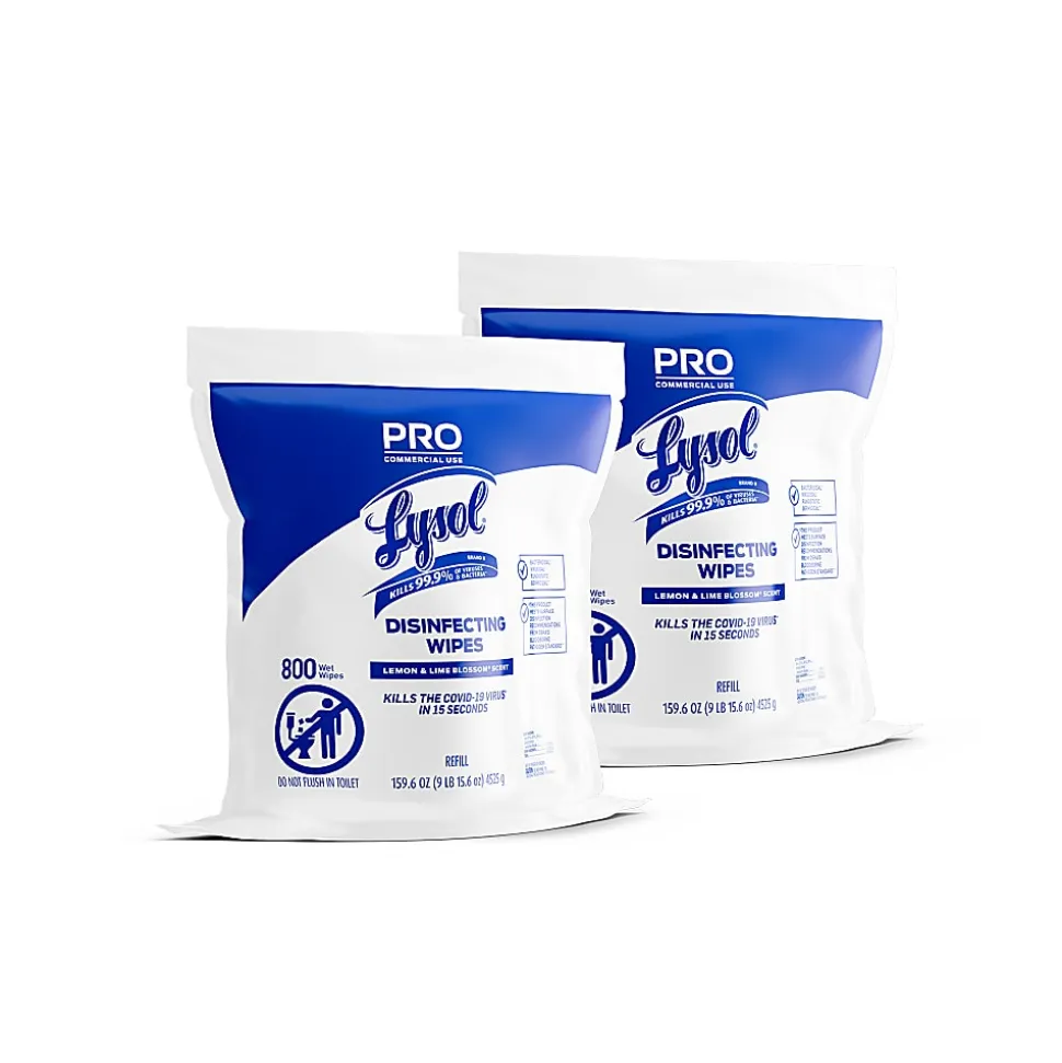 Lysol® Professional Disinfecting Wipe Refills, Lemon And Lime Blossom, 8” x 6", White, 800 Sheets Per Bucket, Set Of 2 Refills