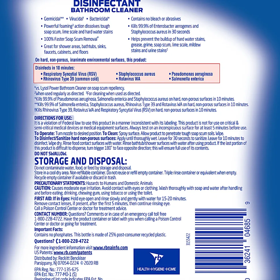 Lysol® Professional Disinfectant Basin Tub & Tile Cleaner, 32 Oz Bottle