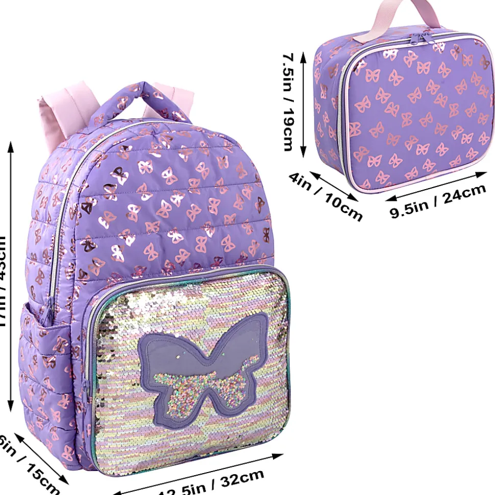 Madison & Dakota Butterfly Quilted Backpack With Lunch Box, Purple