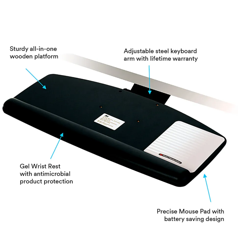 3M™ AKT90LE Adjustable Keyboard Tray, Black/Charcoal