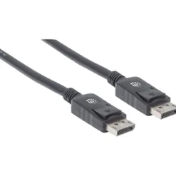 Manhattan DisplayPort 1.2 Cable, 4K@60hz, 2m, Male to Male, With Latches, Fully Shielded, Black, Lifetime Warranty, Polybag - 307116