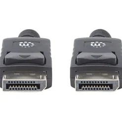 Manhattan DisplayPort 1.2 Cable, 4K@60hz, 2m, Male to Male, With Latches, Fully Shielded, Black, Lifetime Warranty, Polybag - 307116