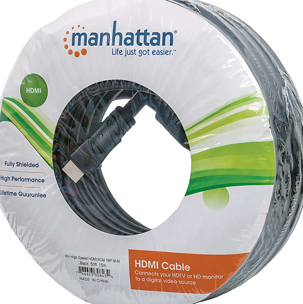 Manhattan HDMI Cable, 4K@30Hz (High Speed), 15m, Male to Male, Black
