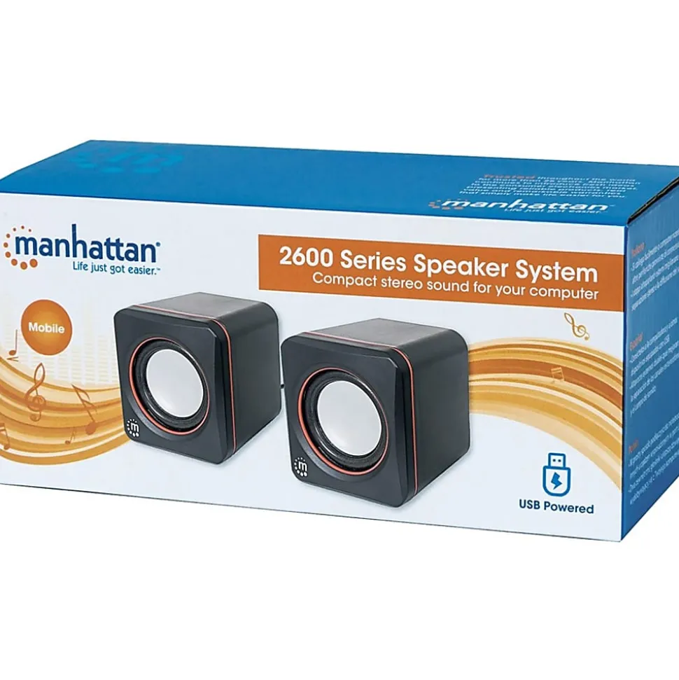 Manhattan 2600 Series Speaker System, Small Size, Big Sound, Two Speakers, Stereo, USB power, Output: 2x 3W, 3.5mm plug - 161435