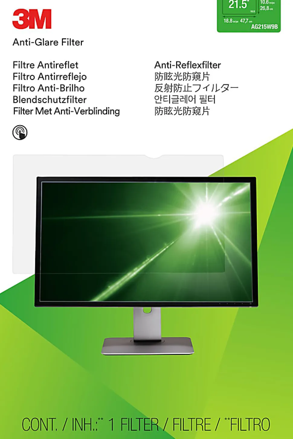 3M™ Anti-Glare Screen Filter for Monitors, 21.5" Widescreen (16:9), AG215W9B