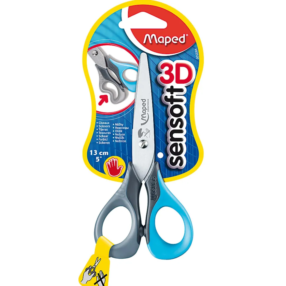 Maped Sensoft Left-Handed Scissors With Flexible Handles, 5", Blunt, Blue/Gray, Pack Of 12