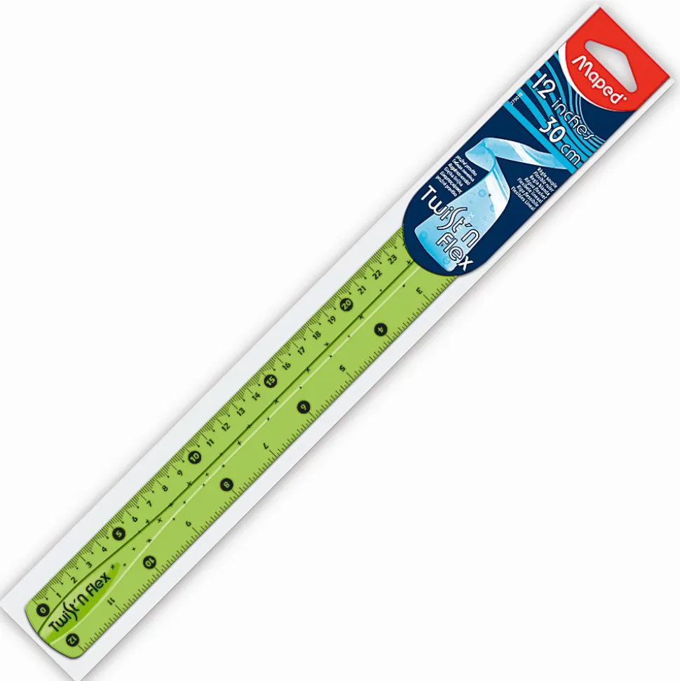 Maped USA Twist 'n Flex Plastic Rulers, 12", Assorted Colors, Pack Of 20