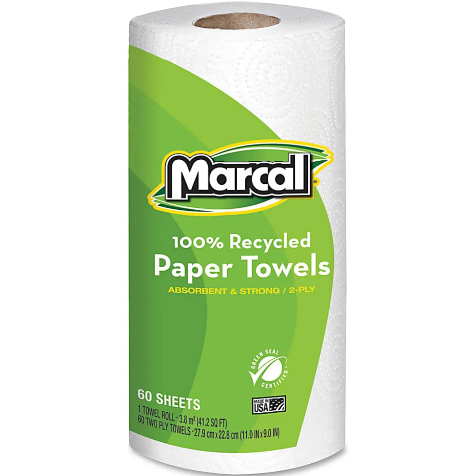 Marcal® Small Steps™ 1-Ply Paper Towels, 100% Recycled, 60 Sheets Per Roll, Pack Of 15 Rolls