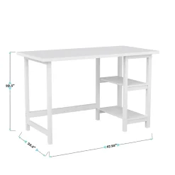 Martha Stewart Beckett 47.5"W Home Office Trestle Computer Desk With Shelves, White Wood Grain