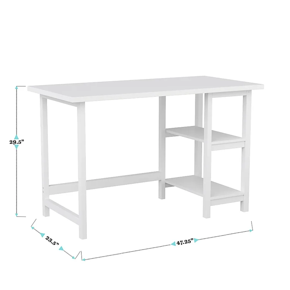 Martha Stewart Beckett 47.5"W Home Office Trestle Computer Desk With Shelves, White Wood Grain