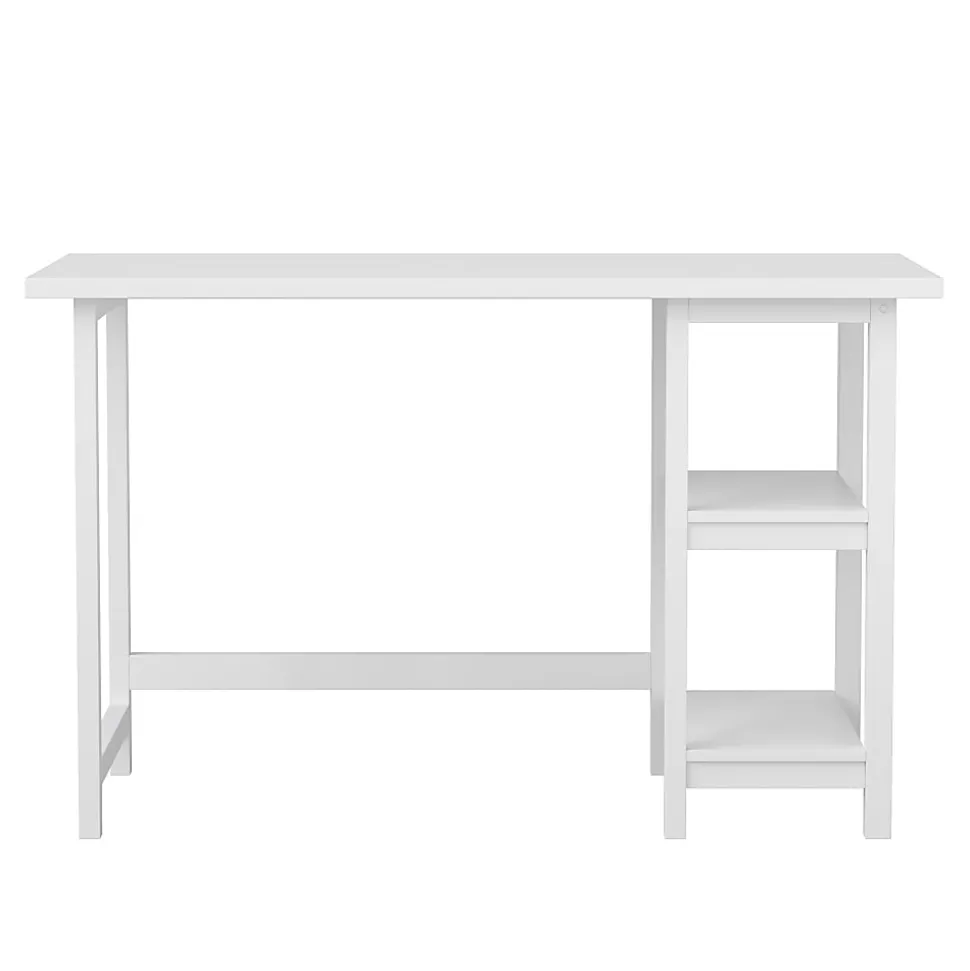Martha Stewart Beckett 47.5"W Home Office Trestle Computer Desk With Shelves, White Wood Grain