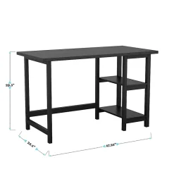 Martha Stewart Beckett 47.5"W Home Office Trestle Computer Desk With Shelves, Black Wood Grain