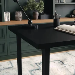 Martha Stewart Beckett 47.5"W Home Office Trestle Computer Desk With Shelves, Black Wood Grain