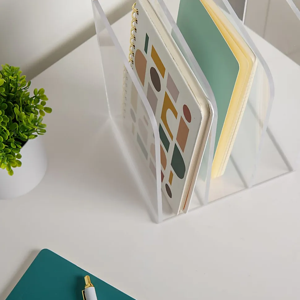 Martha Stewart Brody Acrylic 3-Section File Holder Office Desktop Organizer, 7-1/4"H x 8-1/2"W x 6-1/2"D, Clear