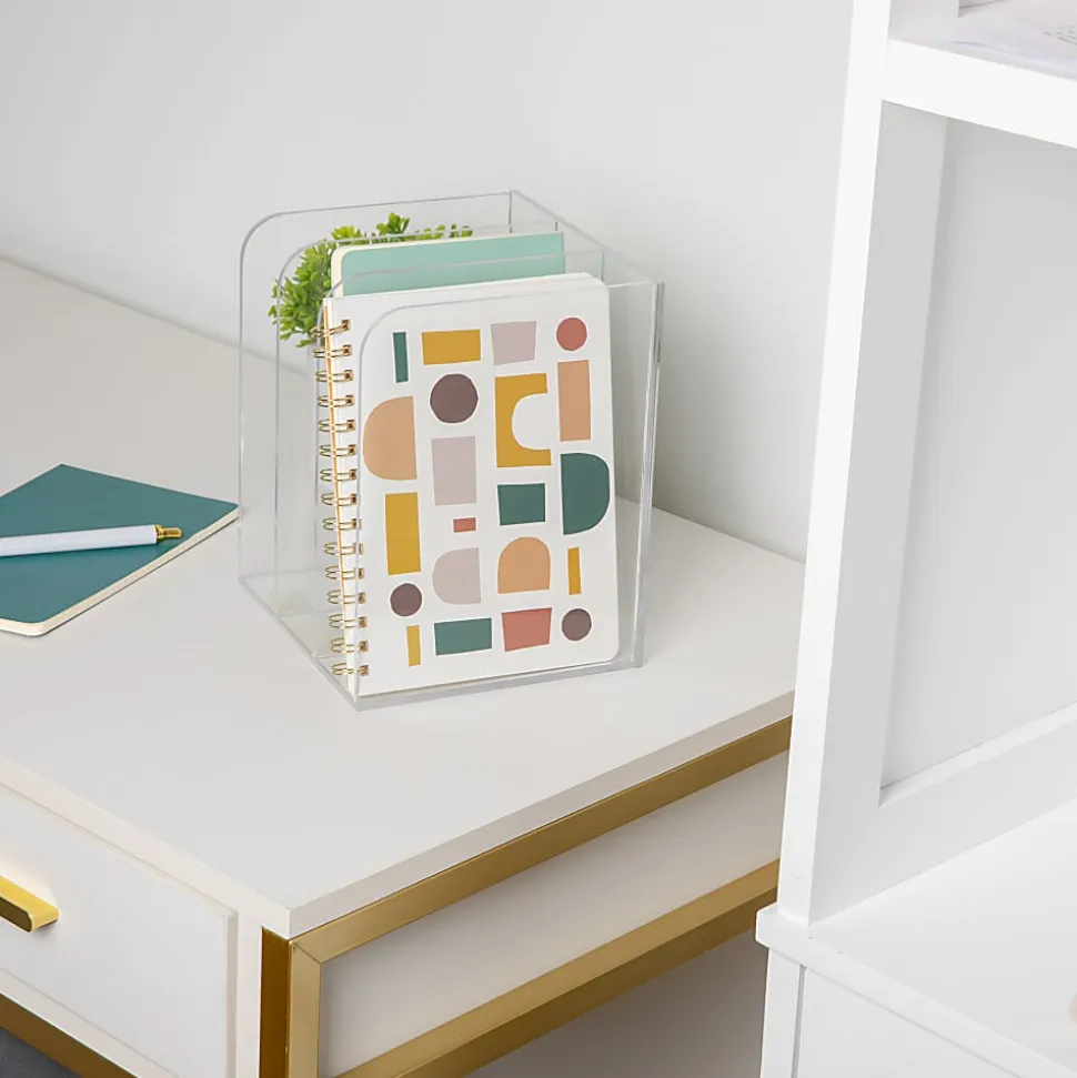 Martha Stewart Brody Acrylic 3-Section File Holder Office Desktop Organizer, 7-1/4"H x 8-1/2"W x 6-1/2"D, Clear