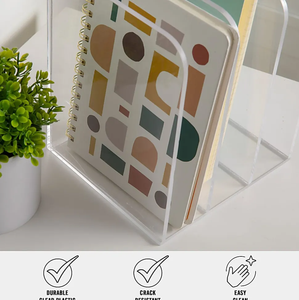 Martha Stewart Brody Acrylic 3-Section File Holder Office Desktop Organizer, 7-1/4"H x 8-1/2"W x 6-1/2"D, Clear