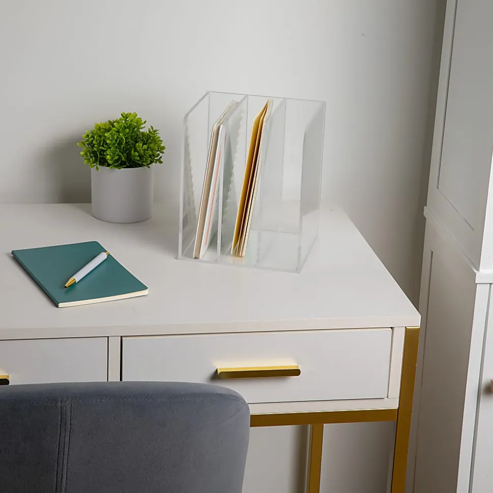 Martha Stewart Brody Acrylic 3-Section File Holder Office Desktop Organizer, 7-1/4"H x 8-1/2"W x 6-1/2"D, Clear