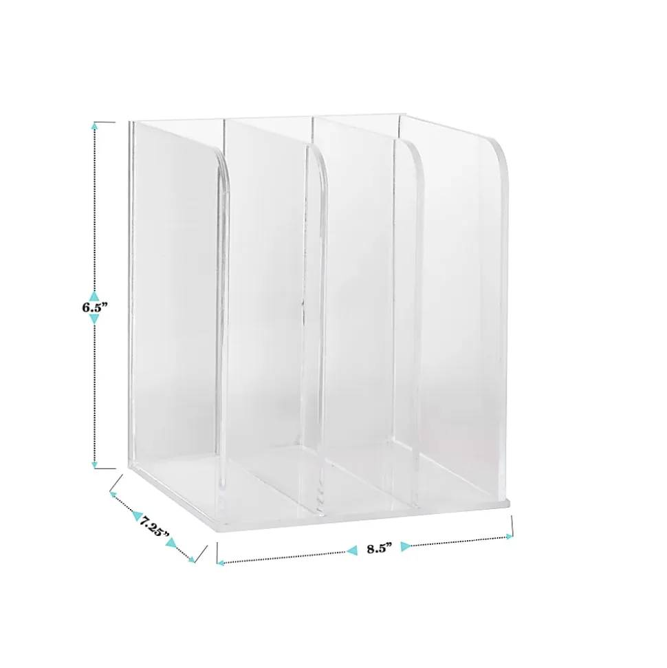 Martha Stewart Brody Acrylic 3-Section File Holder Office Desktop Organizer, 7-1/4"H x 8-1/2"W x 6-1/2"D, Clear