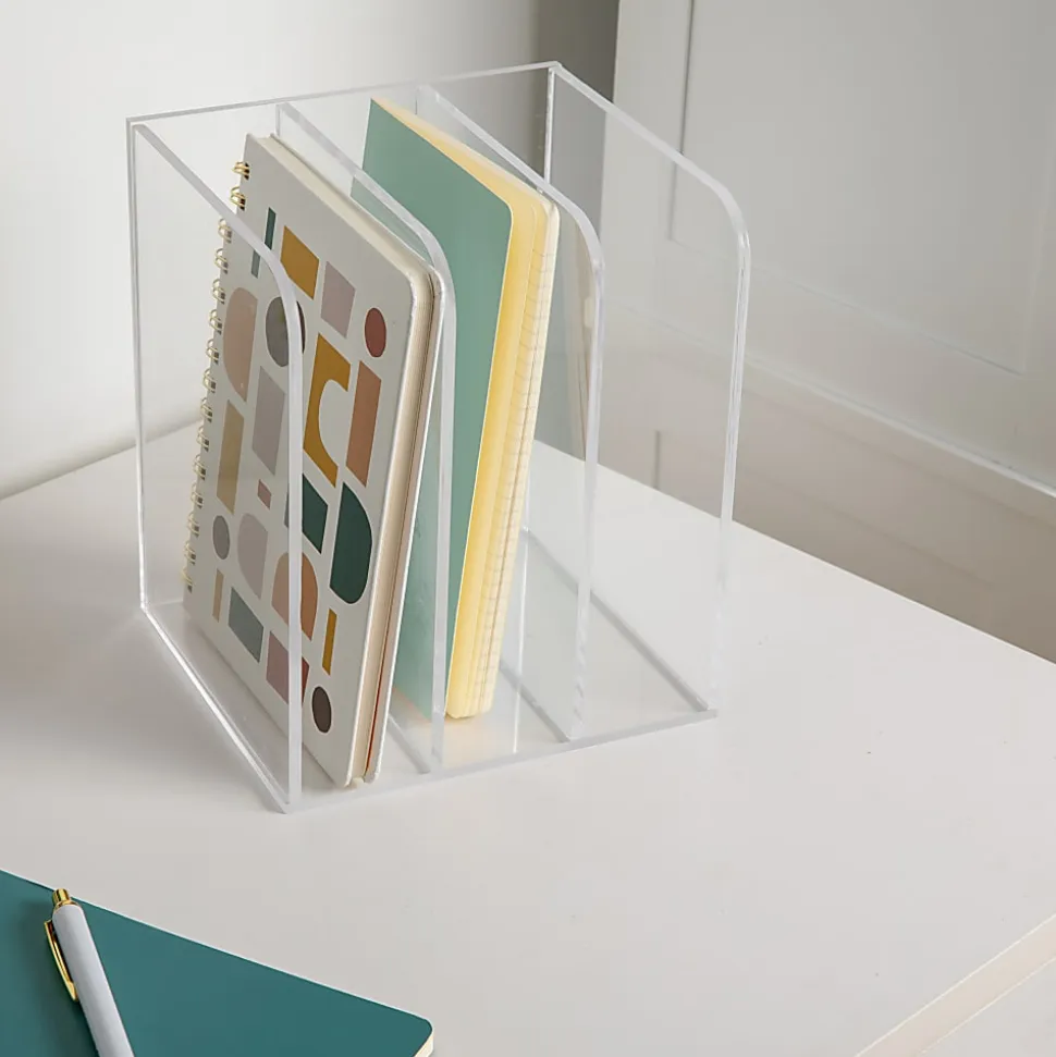 Martha Stewart Brody Acrylic 3-Section File Holder Office Desktop Organizer, 7-1/4"H x 8-1/2"W x 6-1/2"D, Clear