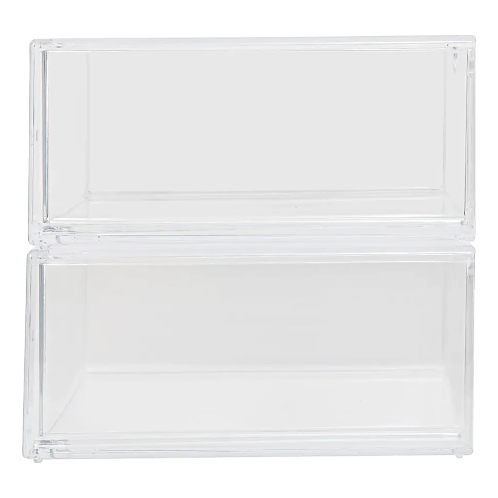 Martha Stewart Brody Plastic Stackable Office Desktop Organizer Boxes With Drawers, 3-1/2"H x 6"W x 7-1/2"D, Clear, Pack Of 2 Boxes