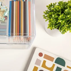 Martha Stewart Brody Plastic Stackable Office Desktop Organizer Boxes With Drawers, 3-1/2