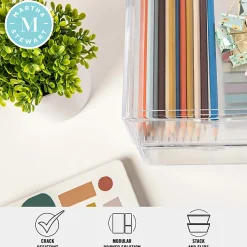 Martha Stewart Brody Plastic Stackable Office Desktop Organizer Boxes With Drawers, 3-1/2