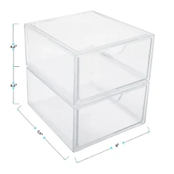 Martha Stewart Brody Plastic Stackable Office Desktop Organizer Boxes With Drawers, 3-1/2