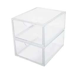 Martha Stewart Brody Plastic Stackable Office Desktop Organizer Boxes With Drawers, 3-1/2